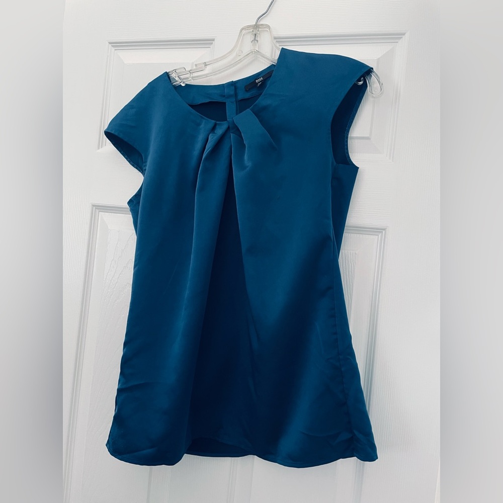 Boss Jewel Toned Sapphire Blue Satin Blouse - Picture 3 of 16